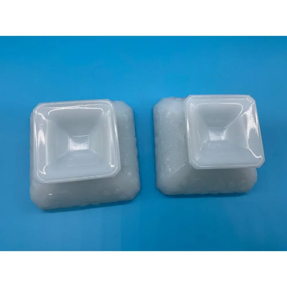Set of 2 Footed Milk Glass Bowls Vintage Square Shape Decorative Embossed Design
